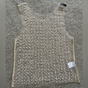 Emerson Lang Sheer Beige Beaded Top (M)